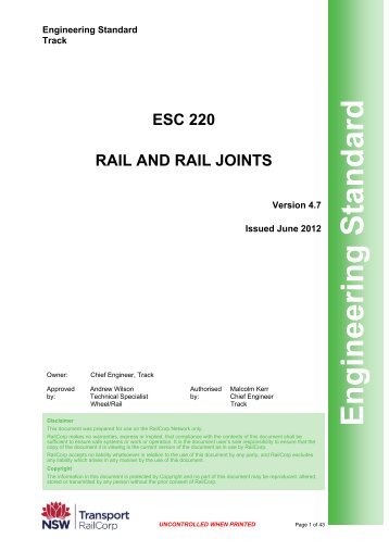 ESC 220 RAIL AND RAIL JOINTS - Railcorp Engineering Internet