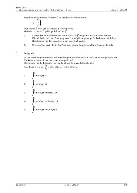 Übung 3 Fourier-Reihen Trigonometrische ... - Thomas Borer