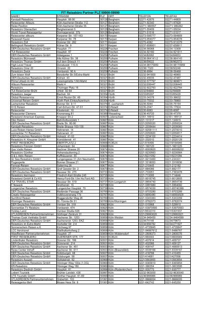 FIT Reisebüro Partner PLZ 50000-59999 - FIT Reisen