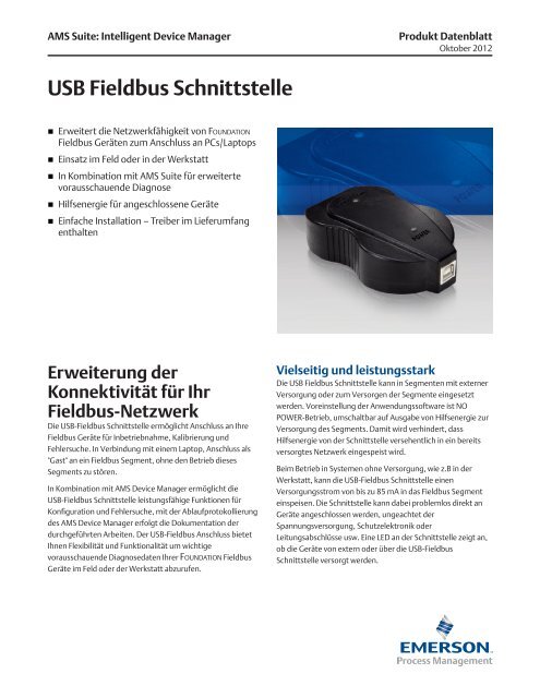 USB Fieldbus Schnittstelle - Emerson Process Management