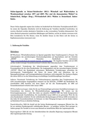 Online-Appendix zu Steiner/Steinbrecher (2011): Wirtschaft und ...