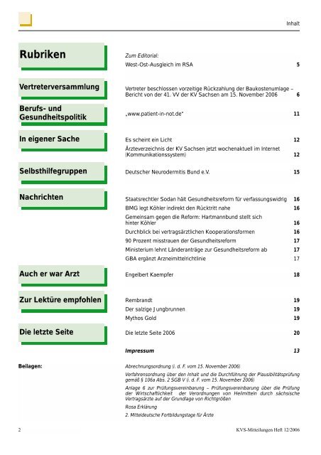 Ausgabe 12/2006 - Kassenärztliche Vereinigung Sachsen