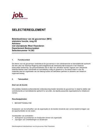 SELECTIEREGLEMENT - Jobpunt Vlaanderen