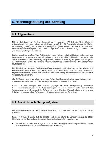 Rechnungsprüfung und Beratung - Stadt Wertheim