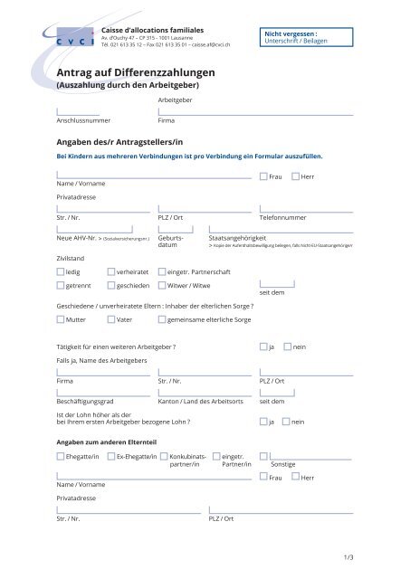 CVCI Antrag auf Differenzzahlungen durch den Arbeitgeber