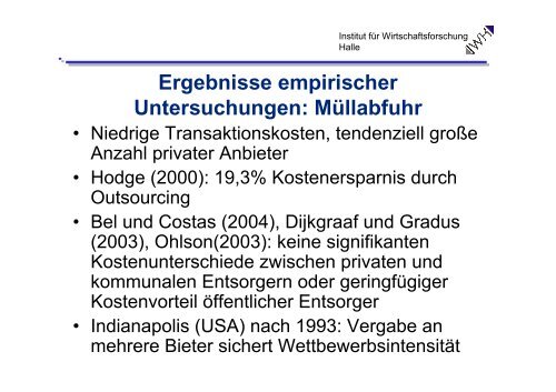 (IWH Halle): Effizienz und Privatisierung kommunaler Leistungen