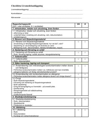 Checklista för kontroll - Vretstorp - Vretstorp