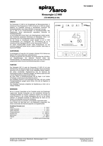 Niveauregler LC 9400 (TÜV.WR(WRS).02-394) - Spirax Sarco