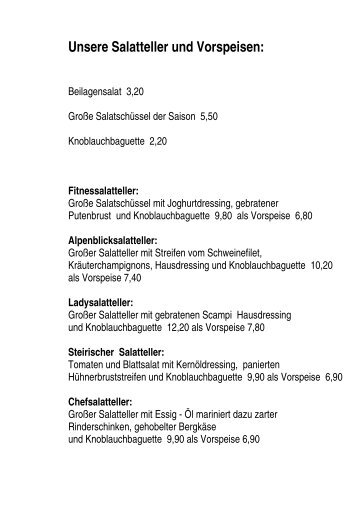 Speisekarte Speisekarte