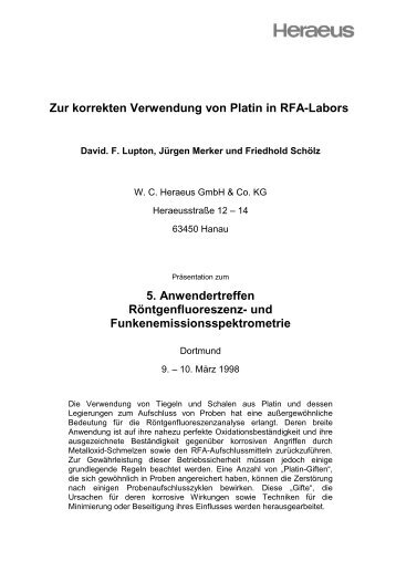 Zur korrekten Verwendung von Platin in RFA-Labors 5 ...