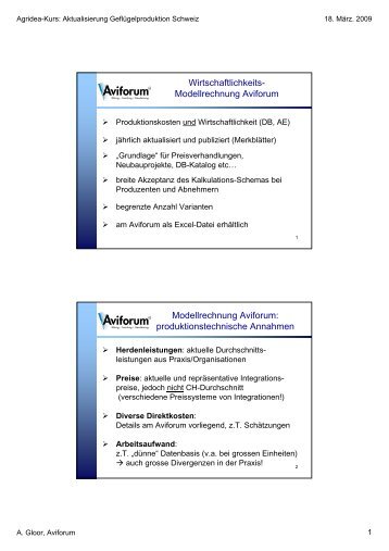 Wirtschaftlichkeits- Modellrechnung Aviforum Modellrechnung ...