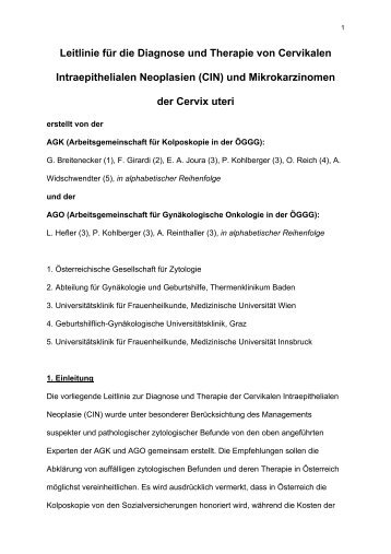 (CIN) und Mikrokarzinomen der Cervix uteri - Österreichische ...