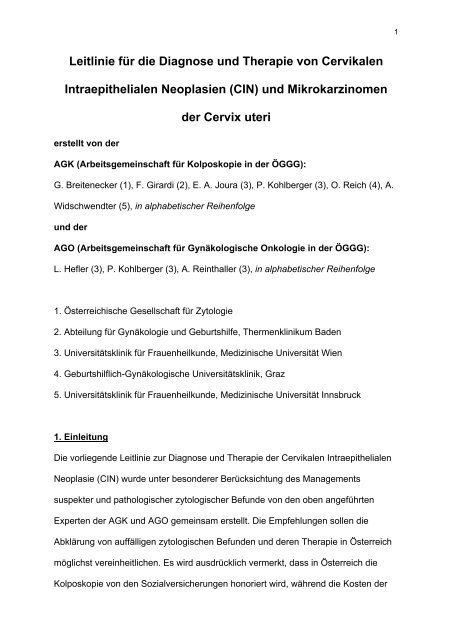 (CIN) und Mikrokarzinomen der Cervix uteri - Österreichische ...