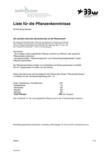 Liste für die Pflanzenkenntnisse - bbwgaertner.ch