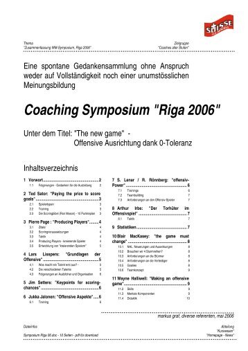 Coachingsymposium Riga - Weltmeisterschaft ... - Swiss Ice Hockey