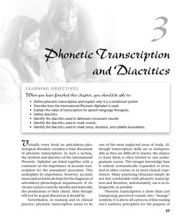 Phonetic Transcription and Diacritics