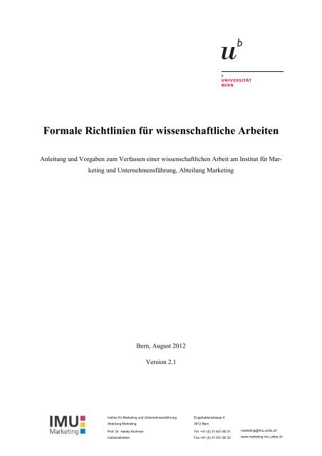 Formale Richtlinien V.2.1 - IMU - Marketing - Universität Bern