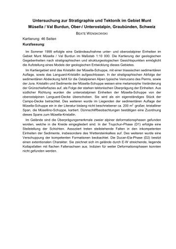 Untersuchung zur Stratigraphie und Tektonik im Gebiet Munt ...