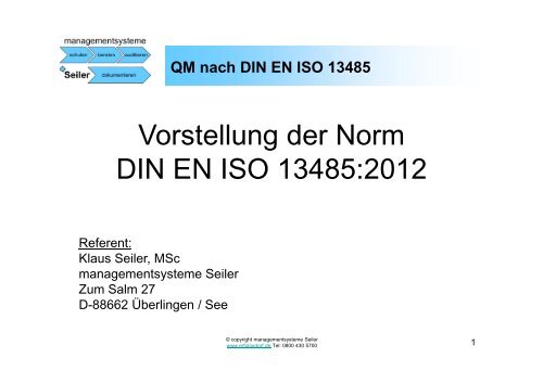 Vorstellung der Norm DIN EN ISO 13485:2012