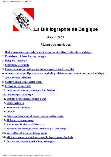 La Bibliographie de Belgique - Koninklijke Bibliotheek van België