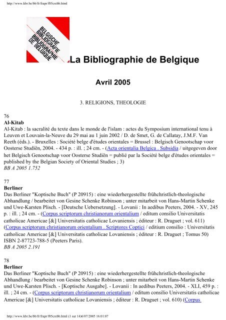 La Bibliographie de Belgique - Koninklijke Bibliotheek van België