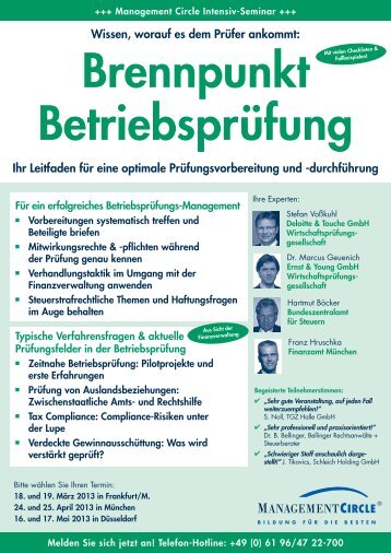Seminar: Brennpunkt Betriebsprüfung - Management Circle AG