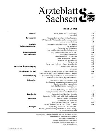 Ärzteblatt Sachsen 10/2001 - Sächsische Landesärztekammer