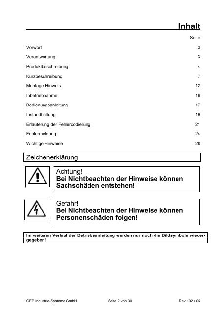 Betriebs- und Installationsanleitung - Gep-h2o.de