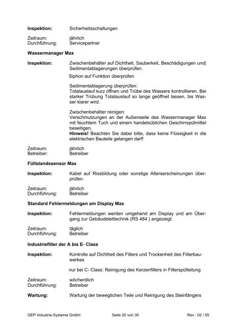 Betriebs- und Installationsanleitung - Gep-h2o.de