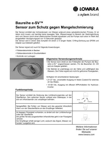 Baureihe e-SV™ Sensor zum Schutz gegen ... - Lowara