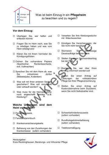 Checkliste Heimeinzug 2006 - Kreis Recklinghausen