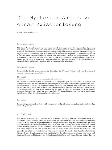 Ruth NEUMEISTER: Die Hysterie: Ansatz zu einer Zwischenlösung