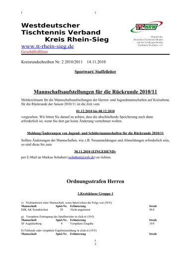 Kreisrundschreiben 2 - Tischtennis Kreis Rhein-Sieg