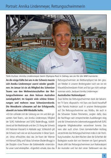 Portrait: Annika Lindenmeyer, Rettungsschwimmerin - SLRG Schweiz