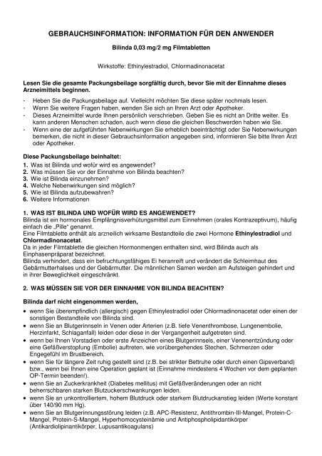 Bilinda Gebrauchsinformation zum Download im PDF-Format - Gynial