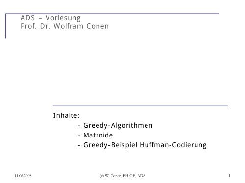 ADS – Vorlesung Prof. Dr. Wolfram Conen