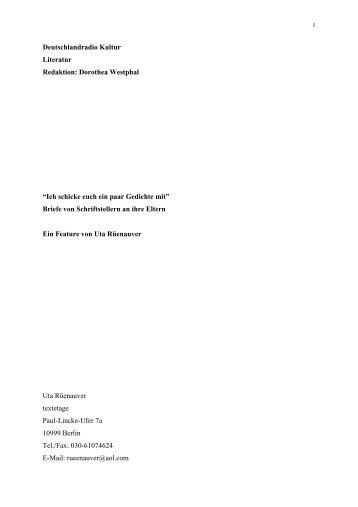 Briefe von Schriftstellern an ihre Eltern. - Textetage