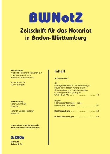 BWNotZ 3/2006 - Württembergischer Notarverein e.V.