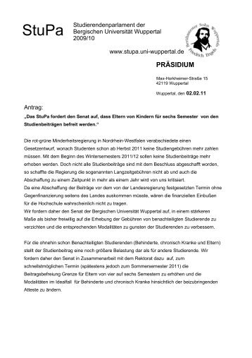 Antrag zur Studiengebührenbefreiung der Eltern - StuPa