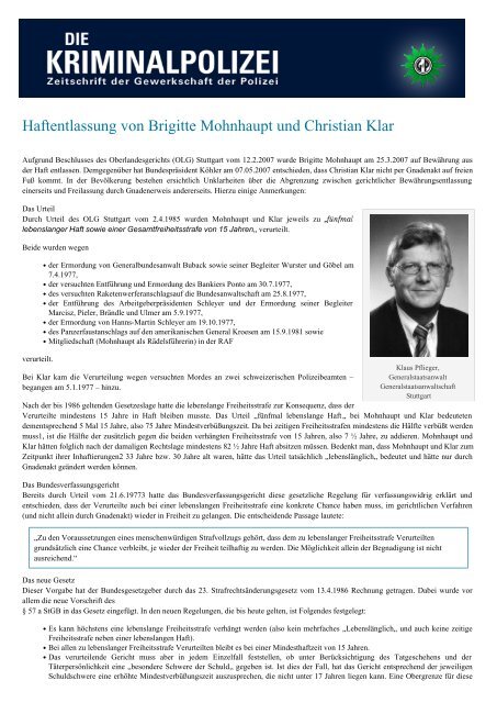 Haftentlassung von Brigitte Mohnhaupt und Christian Klar - Die ...