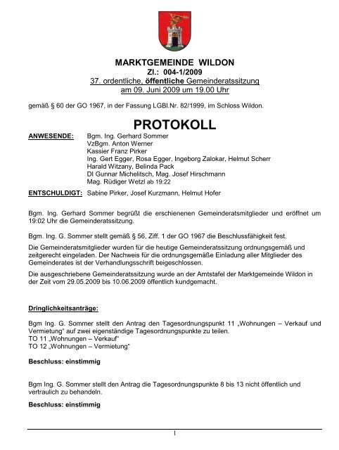 Protokoll 37. GRS vom 09.06.2009 - Marktgemeinde Wildon