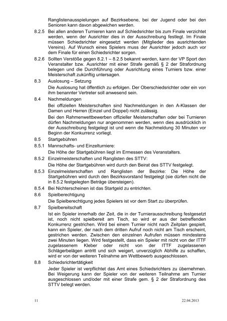 SPORTORDNUNG - Südbadischer Tischtennisverband STTV