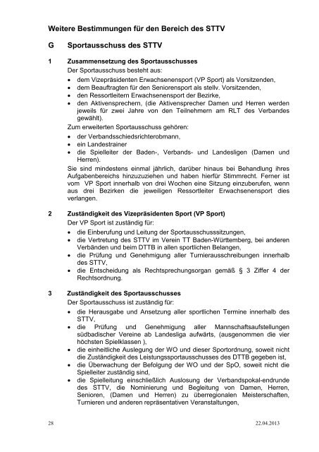 SPORTORDNUNG - Südbadischer Tischtennisverband STTV