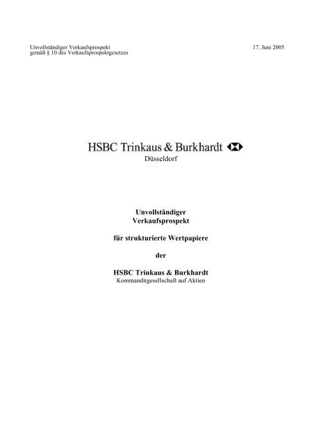Düsseldorf Unvollständiger Verkaufsprospekt für ... - HSBC Trinkaus