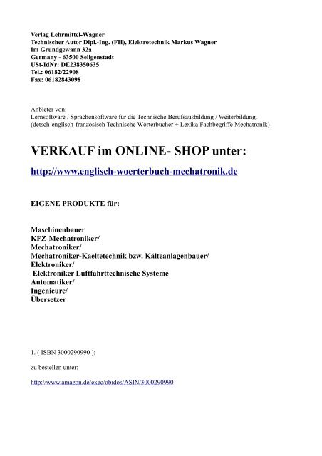 Woerterbuch: VERKAUF im ONLINE- SHOP + Leseproben