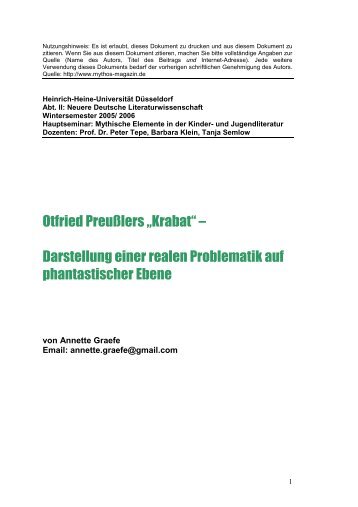 Otfried Preußlers „Krabat“ – Darstellung einer ... - Mythos-Magazin