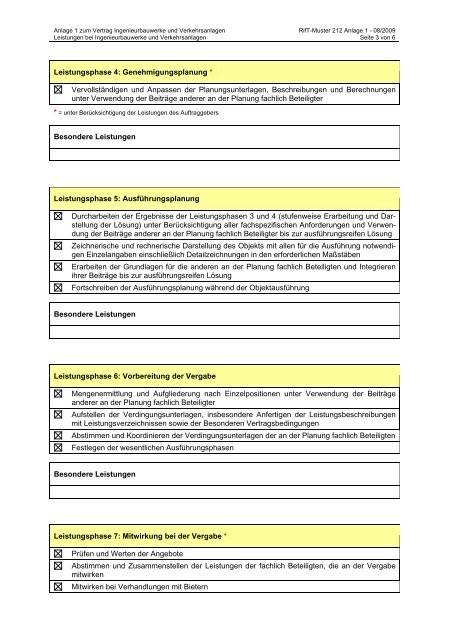 Anlage 1 zum Vertrag Ingenieurbauwerke und Verkehrsanlagen