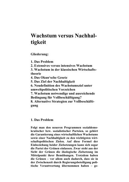 Wachstum versus Nachhal- tigkeit Gliederung