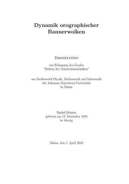 Dynamik orographischer Bannerwolken - Johannes Gutenberg ...