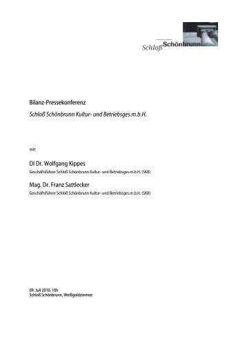 Bilanz-Pressekonferenz Schloß Schönbrunn Kultur- und ...
